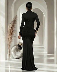 Prudence Black Cut-Out Ruched Maxi Dress