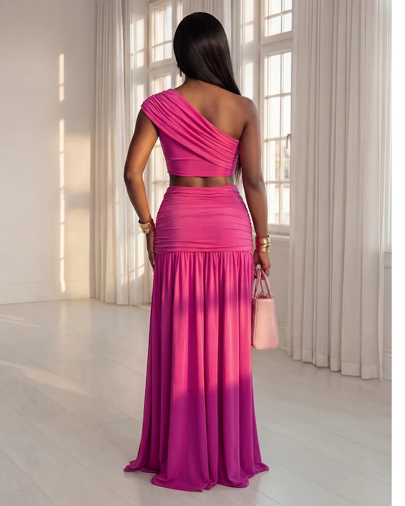 Faena Fuchsia Gold Broach Top & Maxi Skirt Set (SHIPS 3/11)
