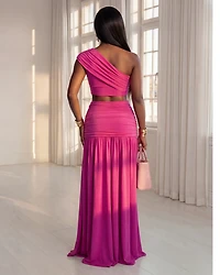 Faena Fuchsia Gold Broach Top & Maxi Skirt Set (SHIPS 3/11)