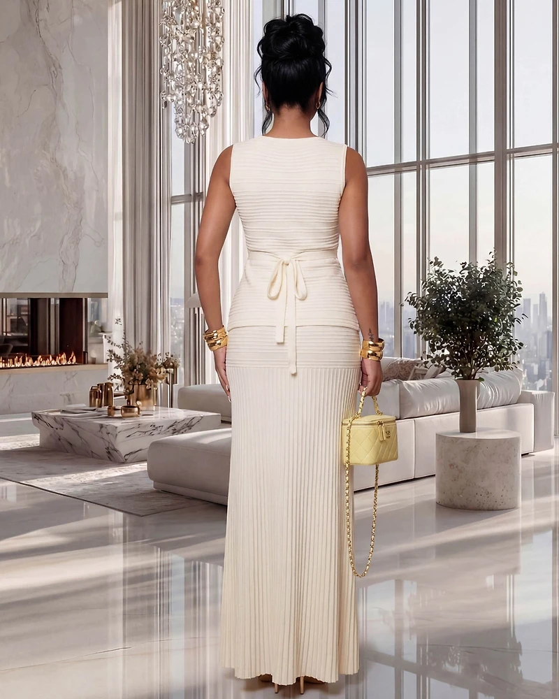 Adina Cream Top & Pleated Maxi Skirt Set