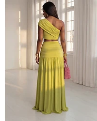 Faena Lime Gold Broach Top & Maxi Skirt Set (SHIPS 3/11)
