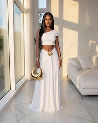 Faena White Gold Broach Top & Maxi Skirt Set (SHIPS 3/11)