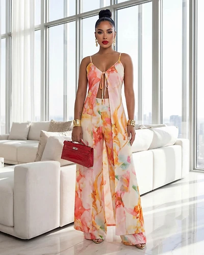 Charley Pink Multi-Color Print Pants Set
