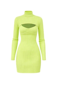 Cassio Neon Green Cut-Out Bust Ribbed Mini Dress