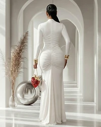 Prudence Off-White Cut-Out Ruched Maxi Dress