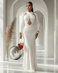 Prudence Off-White Cut-Out Ruched Maxi Dress