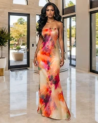 Brianna Red Nude Tie-Dye Maxi Dress