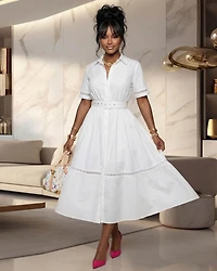 Nikita White Belted Midi Dress (SHIPS 3/11)