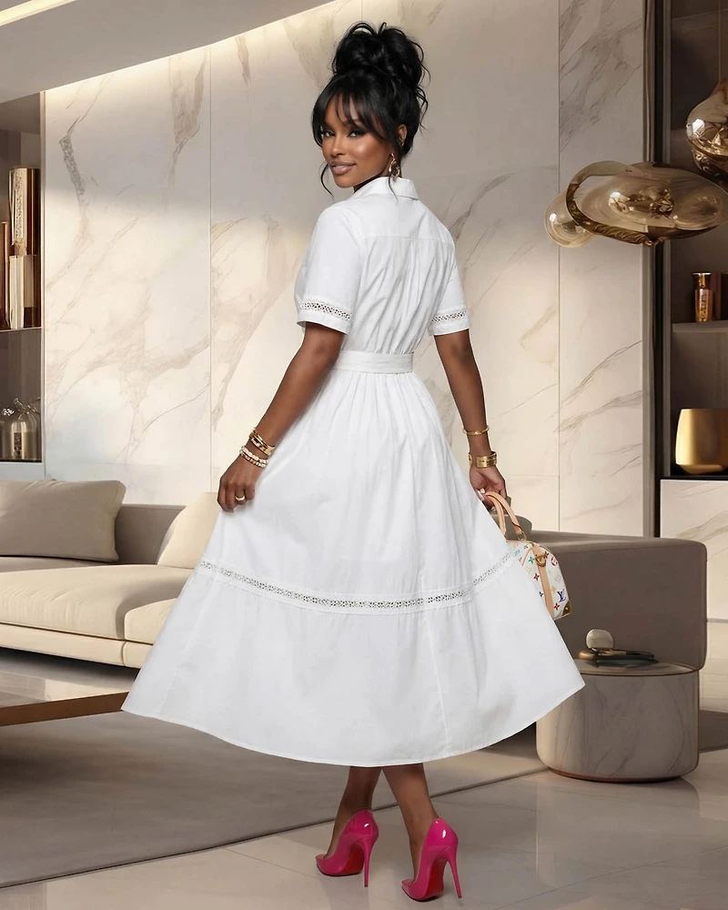 Nikita White Belted Midi Dress (SHIPS 3/11)