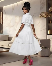 Nikita White Belted Midi Dress (SHIPS 3/11)