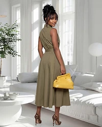 Alivera Olive Green Belted Midi Dress (SHIPS 3/11)