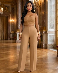 Rabella Camel Braided Design Top & Pants Set