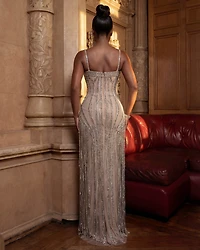 Jamice Nude Silver Rhinetoned LUXE Maxi Dress (3/21)