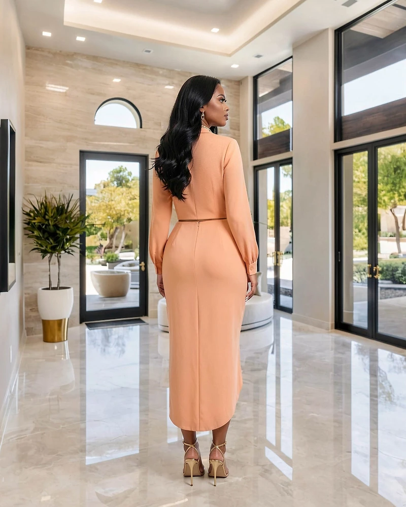 Larrine Peach Top & Slit Skirt Satin Set