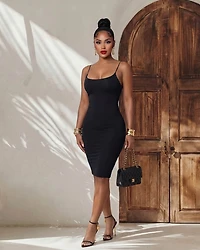 Phebe Black BodyCon CrissCross Back Dress