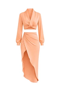 Larrine Peach Top & Slit Skirt Satin Set