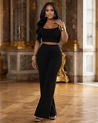 Rabella Black Braided Design Top & Pants Set