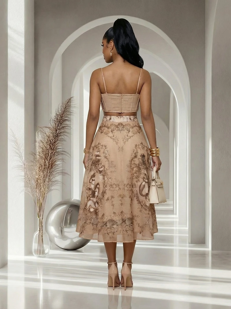 Amaris Nude Print LUXE Top & Skirt Set