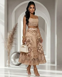 Amaris Nude Print LUXE Top & Skirt Set