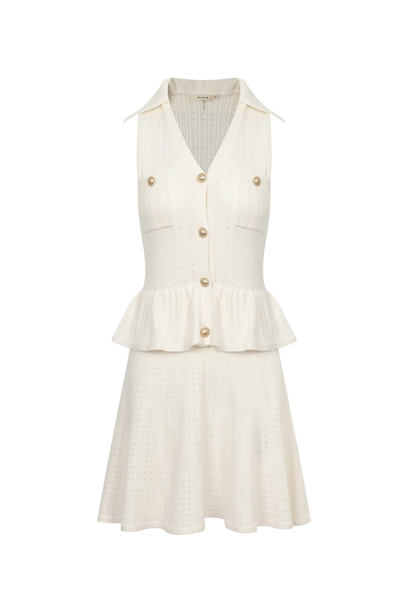 Virginia Off-White Pointelle Knit Mini Dress (SHIPS 4/17)