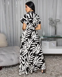 Palmero Off-White Black Floral Print Maxi Dress