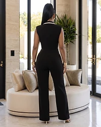 Salley Black White Trim Belted Jumpsuit