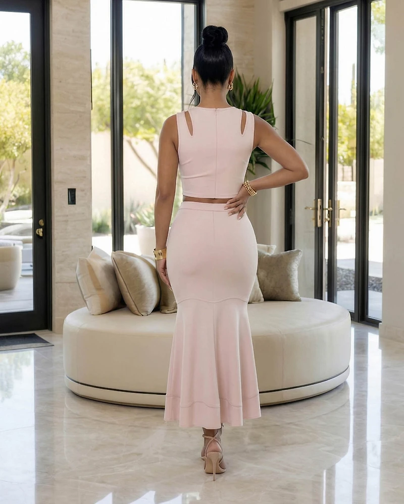 Xiomara Blush Mesh Accent Skirt Set