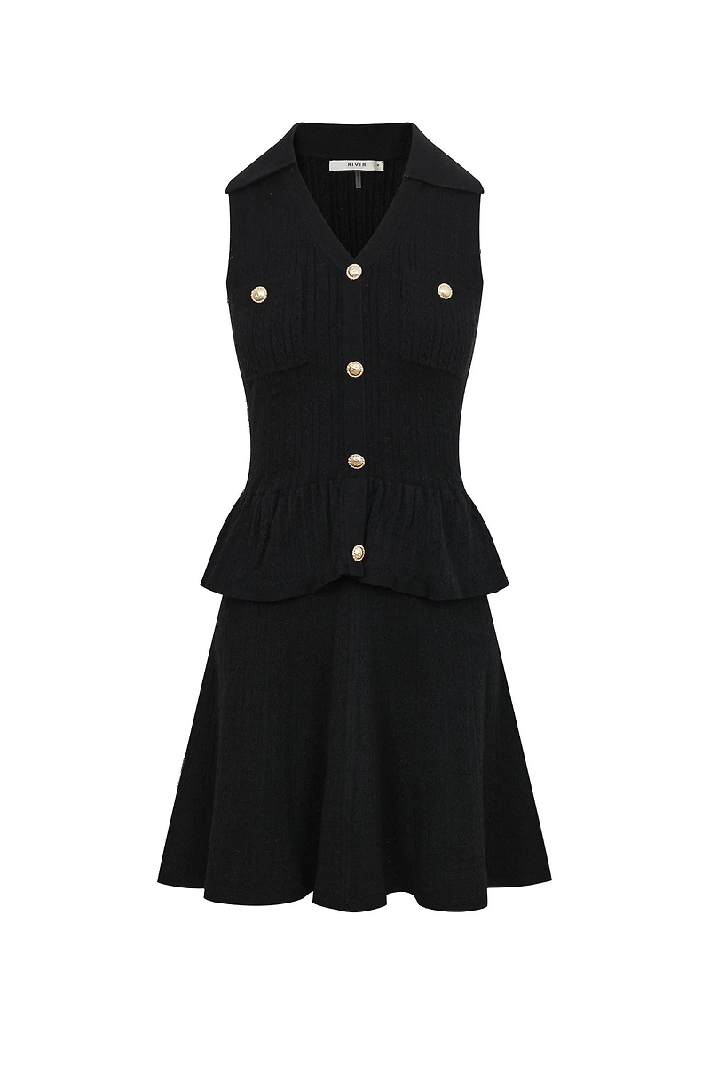 Virginia Black Pointelle Knit Mini Dress (SHIPS 4/17)