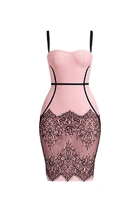 Earvinna Pink Black Trim Lace Hem Bandage Dress