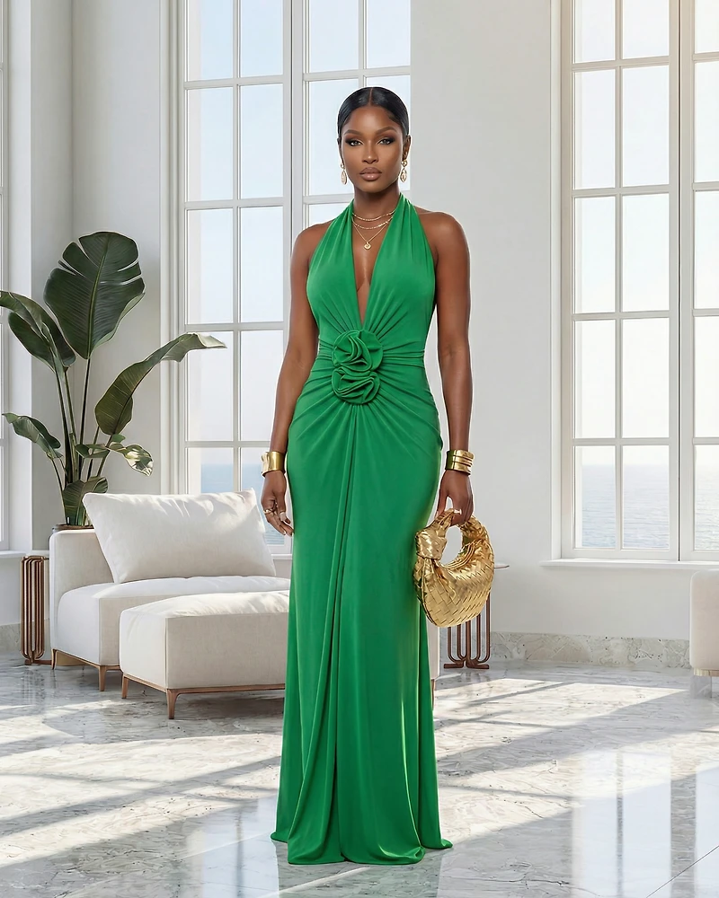 TelliAnn Kelly Green Halter Maxi Dress