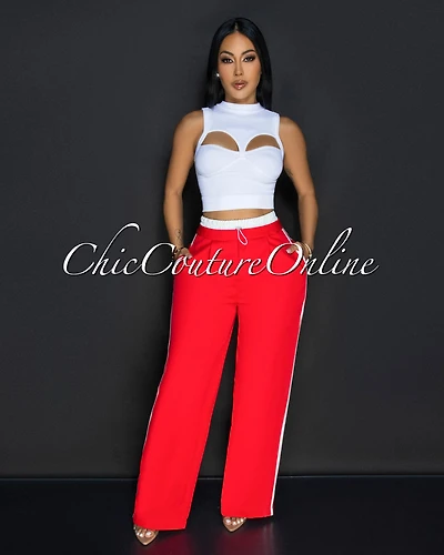 Corrie Red White Sporty Sweatpants