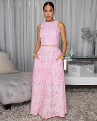 Isalie Pink Eyelet Top & Skirt Set