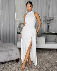 Usarie Off-White Front Slit Maxi Dress