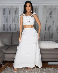Chiara White Flower Bustier & Maxi Skirt Set