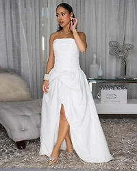 Priya White Front Slit Bubble Gown