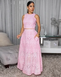 Isalie Pink Eyelet Top & Skirt Set