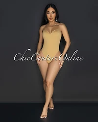 Toniya Khaki Ribbed Body-Con Bodysuit