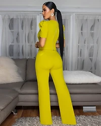 Eleonor Lime Rhinestones Accent Top & Pants Set