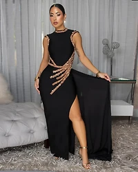 Lara Black Rose Gold Sequins Accent Bandage Dress