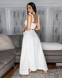 Chiara White Flower Bustier & Maxi Skirt Set