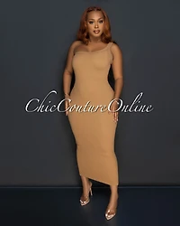 Thia Nude Single Shoulder Ribbed Midi Dress