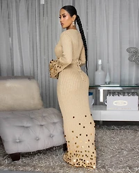 Aeshia Nude Shimmer Maxi Dress