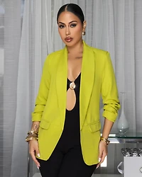 Drecka Lime Ruched Sleeves Blazer