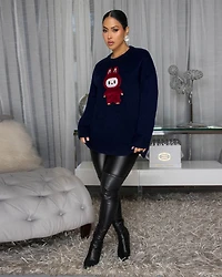 Bubu Navy-Blue Graphic Sweater