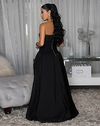 Priya Black Front Slit Bubble Gown