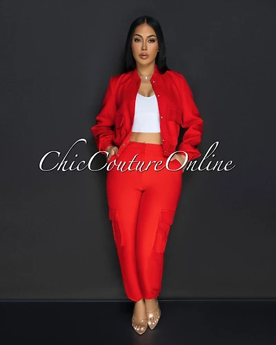 Reed Red Bomber Cargo Jacket & Joggers Set