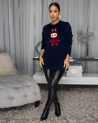Bubu Navy-Blue Graphic Sweater