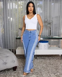 Asha Light Denim Stripes Wide Cargo Jeans