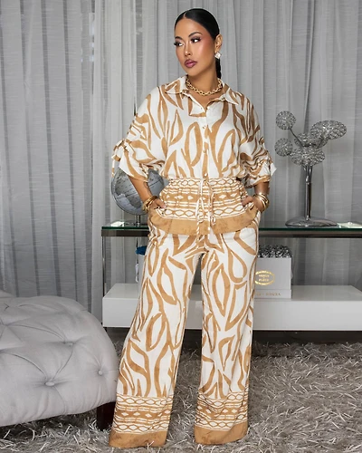 Kirsty Taupe Ivory Top & Pants Set