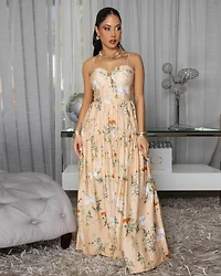 Kaybella Nude Floral Print Tiered Maxi Dress (SHIPS 3/17)